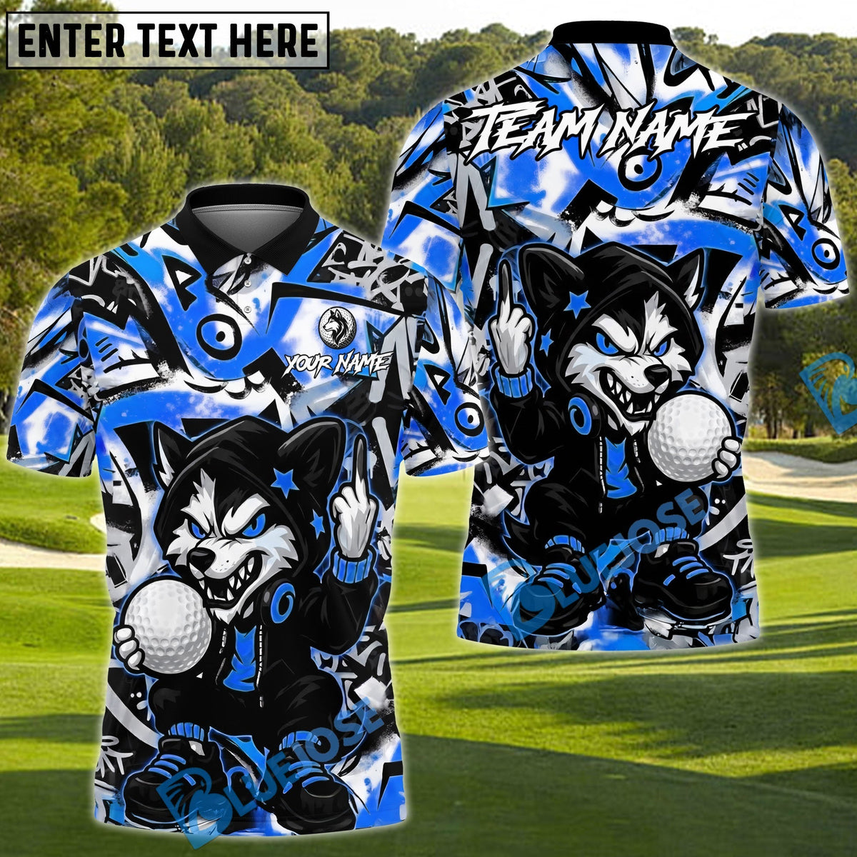 BlueJose Savage Wolf Golfer Polo Customized Name, Team Name 3D Shirts (4 Colors)