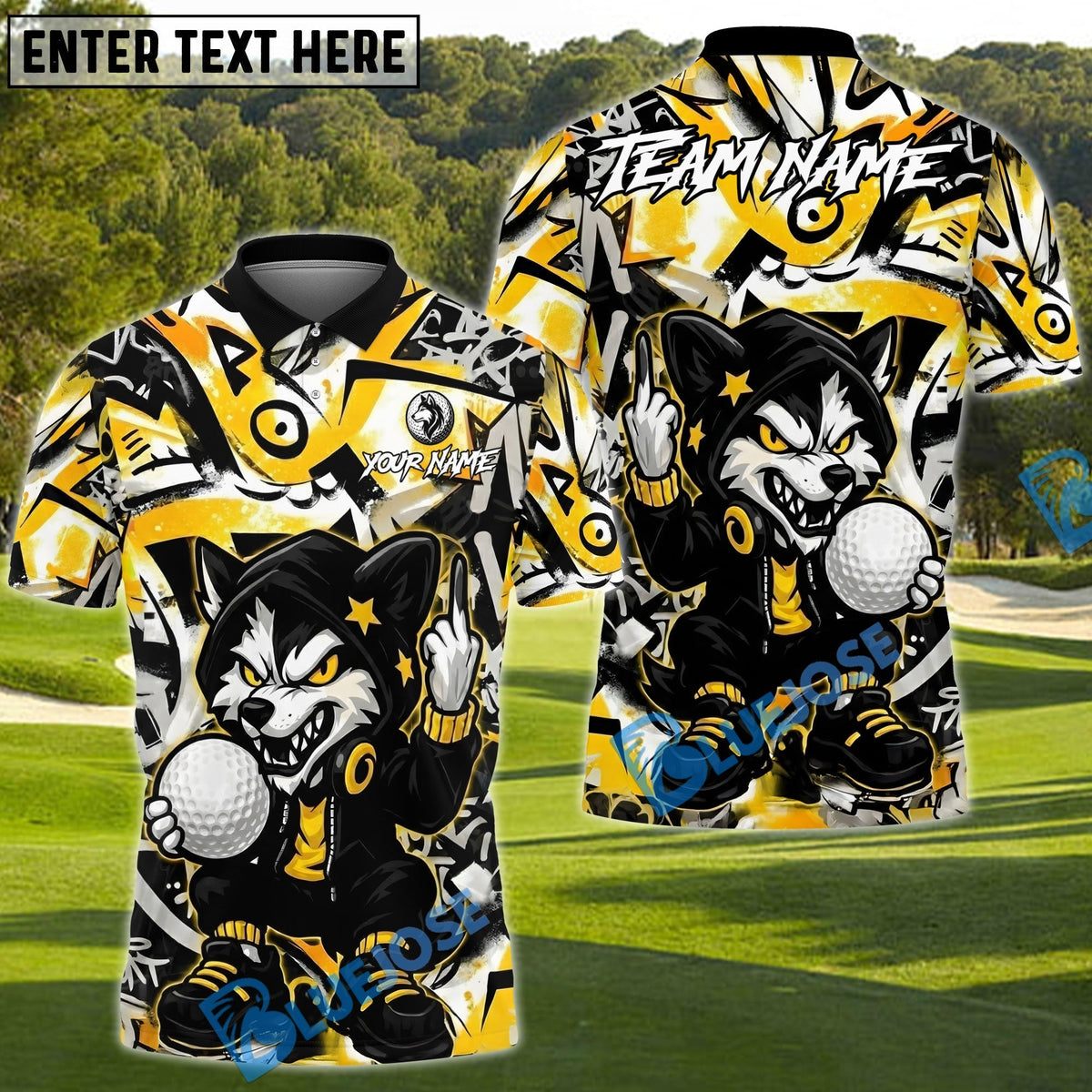 BlueJose Savage Wolf Golfer Polo Customized Name, Team Name 3D Shirts (4 Colors)