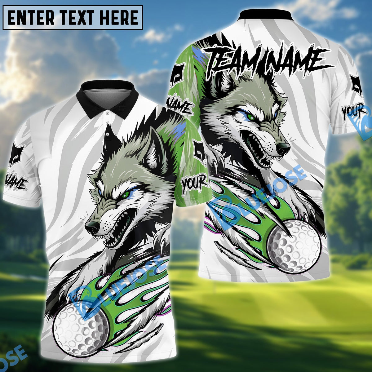 BlueJose Savage Wolf Golf Polo Customized Name, Team Name 3D Shirts (4 Colors)