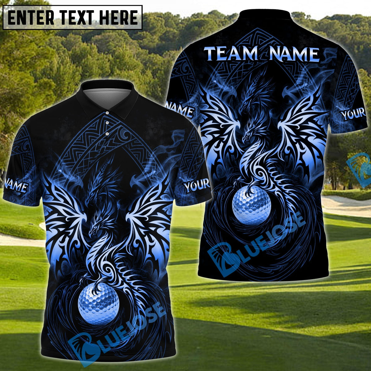 BlueJose Dragon Fairway Golf Polo Customized Name, Team Name 3D Shirts (4 Colors)
