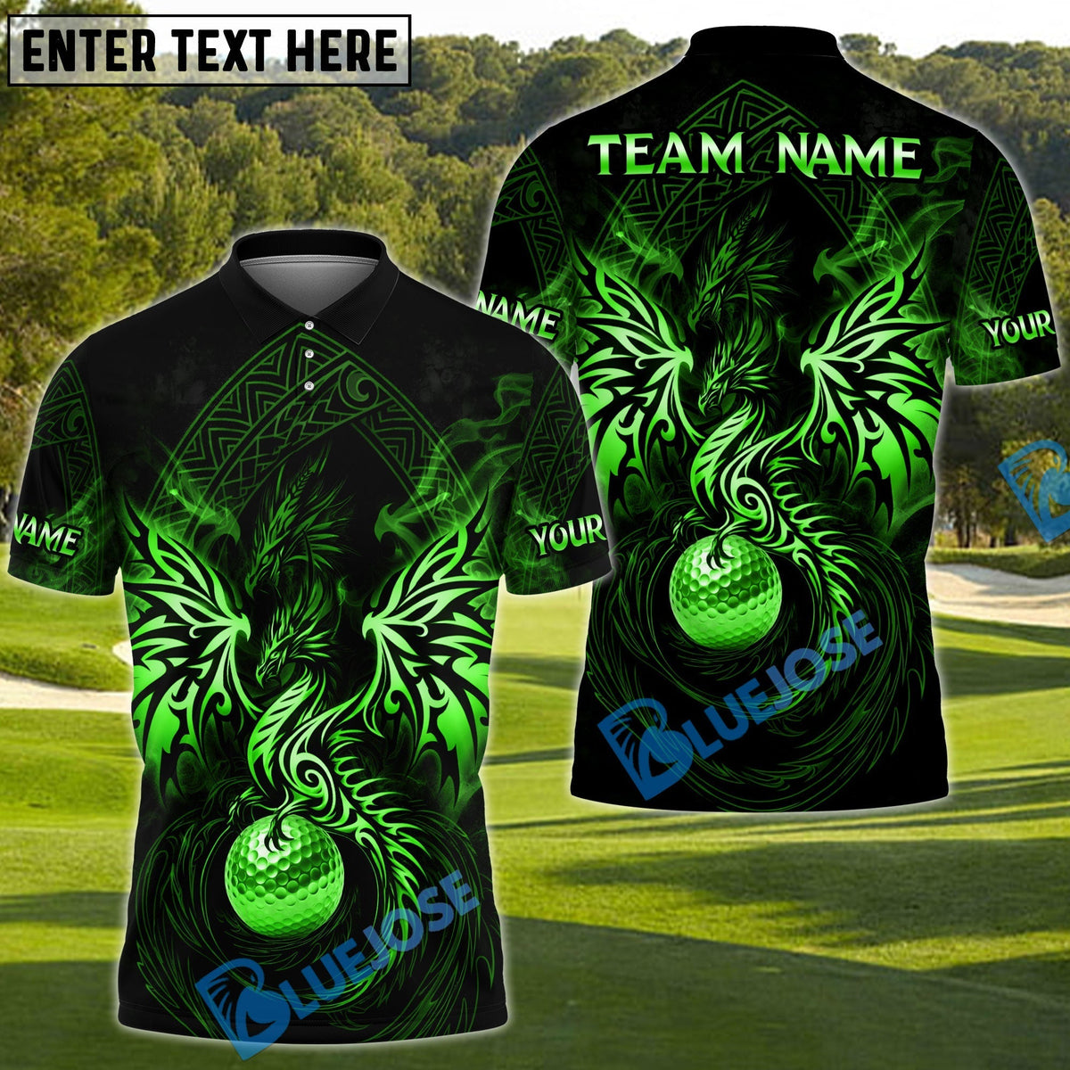 BlueJose Dragon Fairway Golf Polo Customized Name, Team Name 3D Shirts (4 Colors)