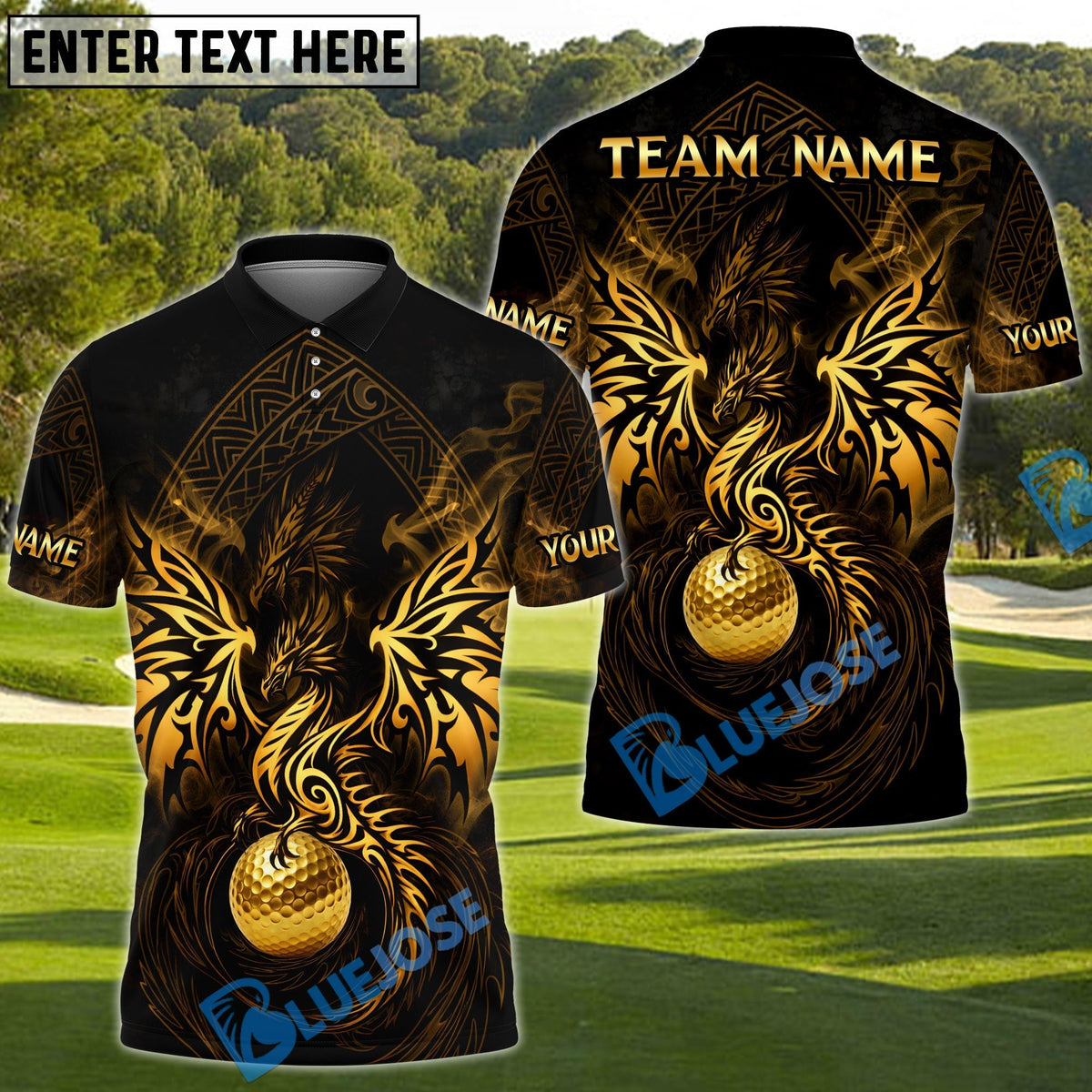 BlueJose Dragon Fairway Golf Polo Customized Name, Team Name 3D Shirts (4 Colors)