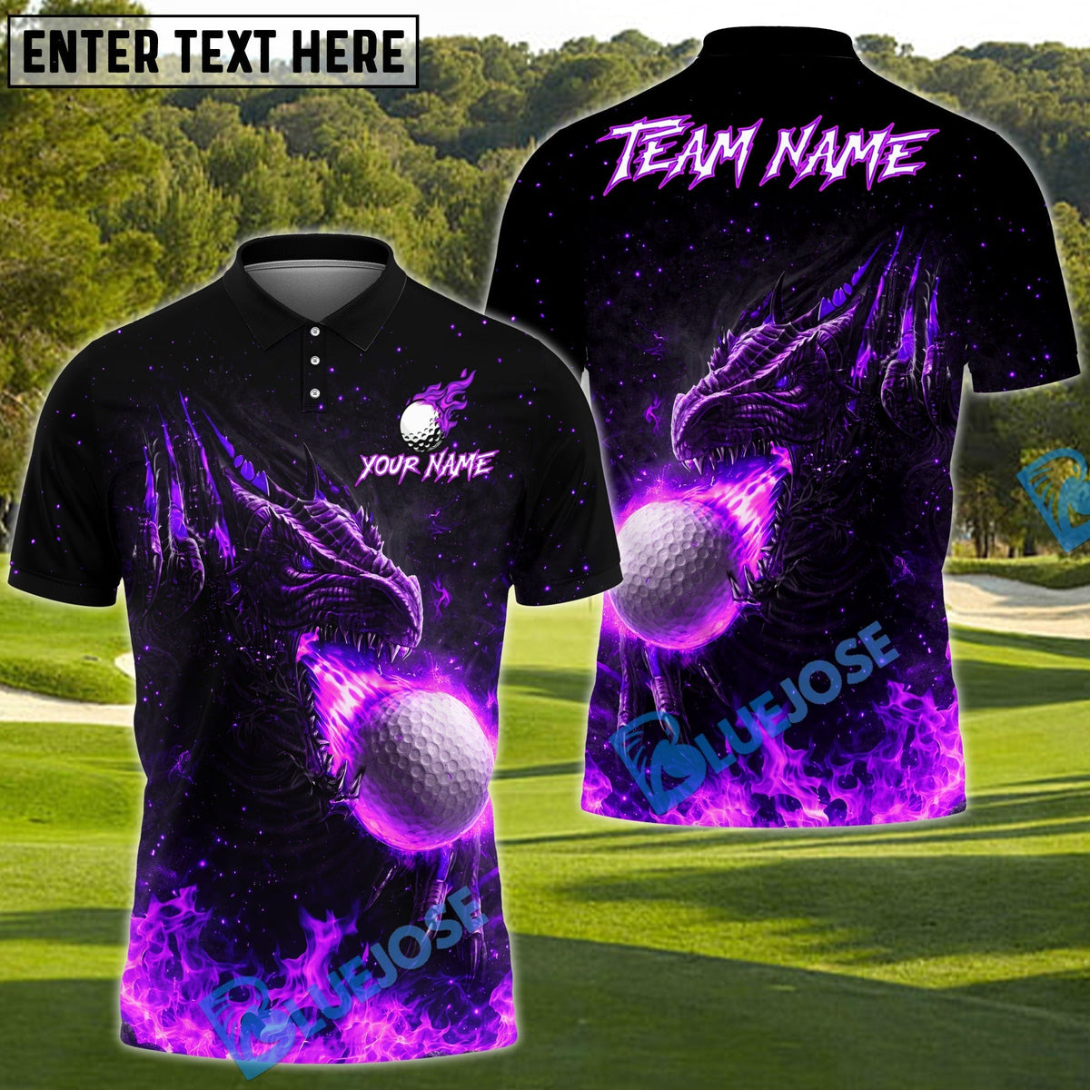 BlueJose Fire Dragon Fairway Golf Polo Customized Name, Team Name 3D Shirts (4 Colors)
