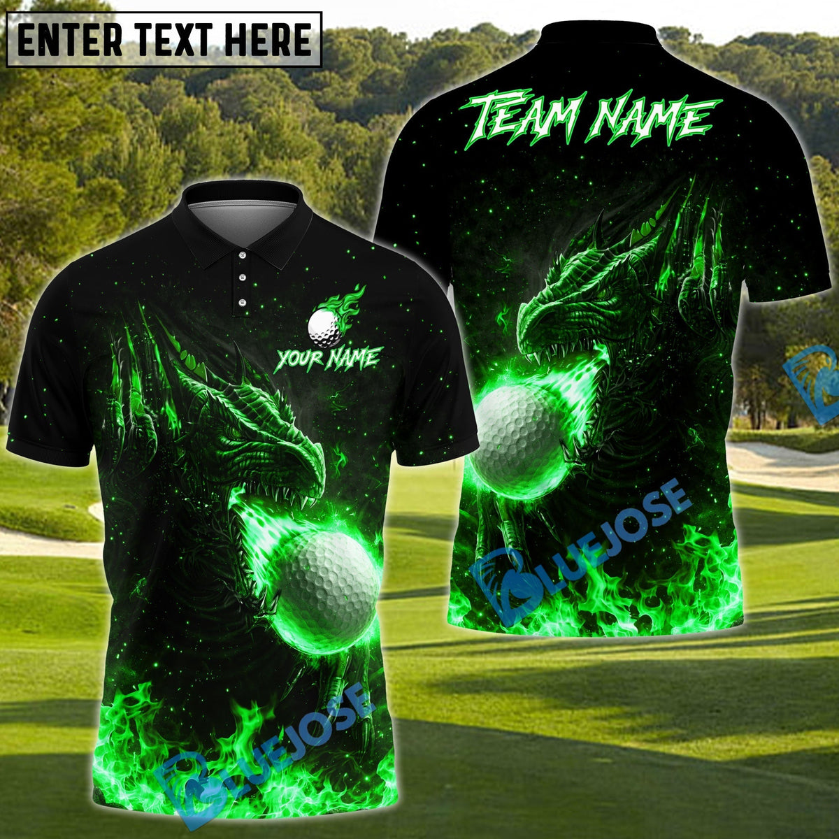 BlueJose Fire Dragon Fairway Golf Polo Customized Name, Team Name 3D Shirts (4 Colors)