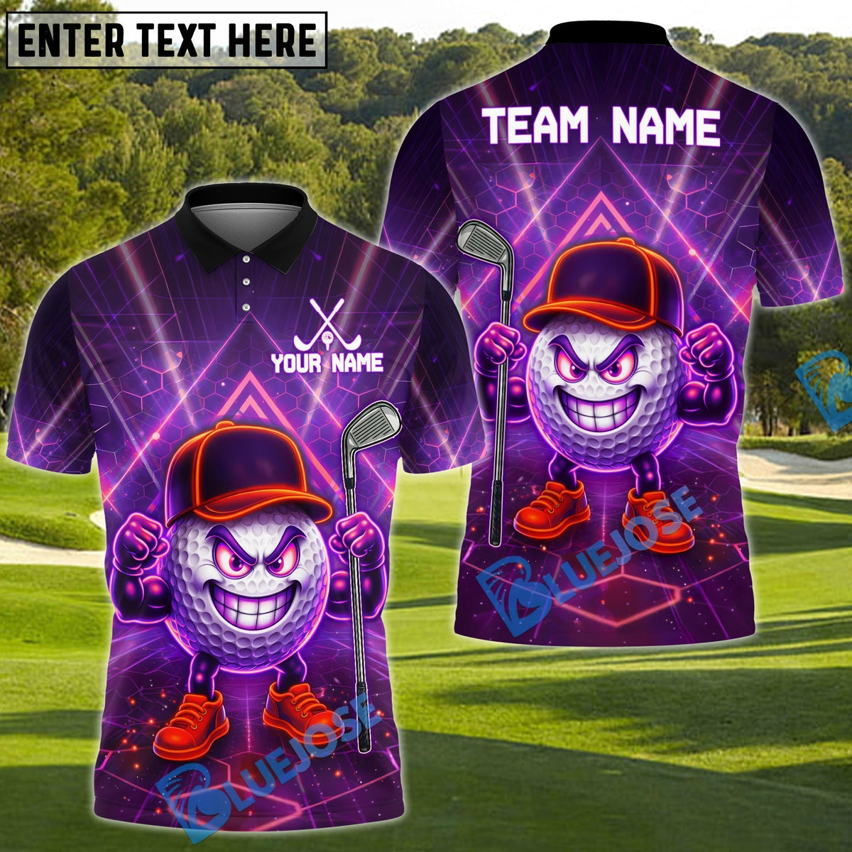 BlueJose Neon Swing Golf Polo Customized Name, Team Name 3D Shirts (4 Colors)