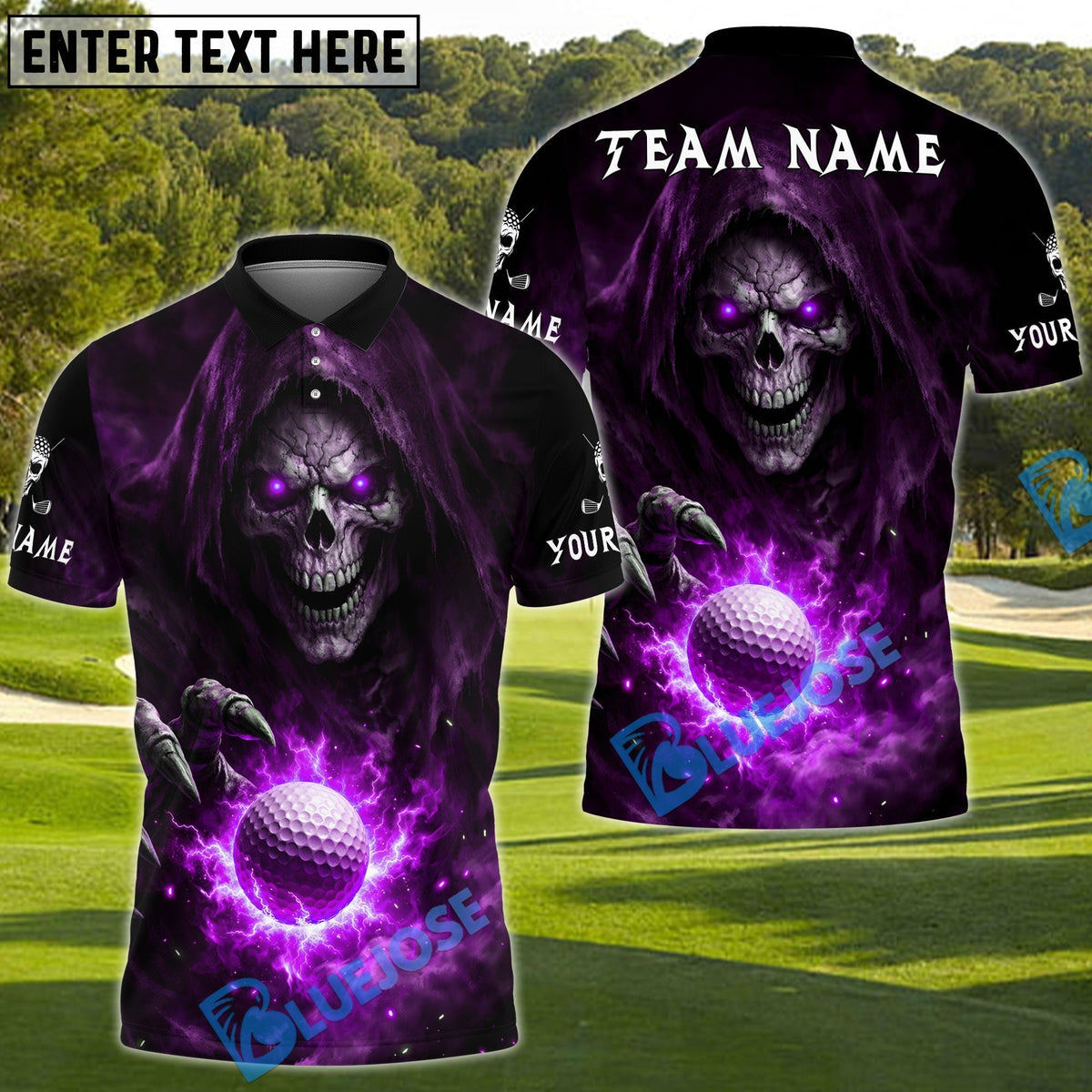 BlueJose Grim Swing Golf Polo Customized Name, Team Name 3D Shirts (4 Colors)
