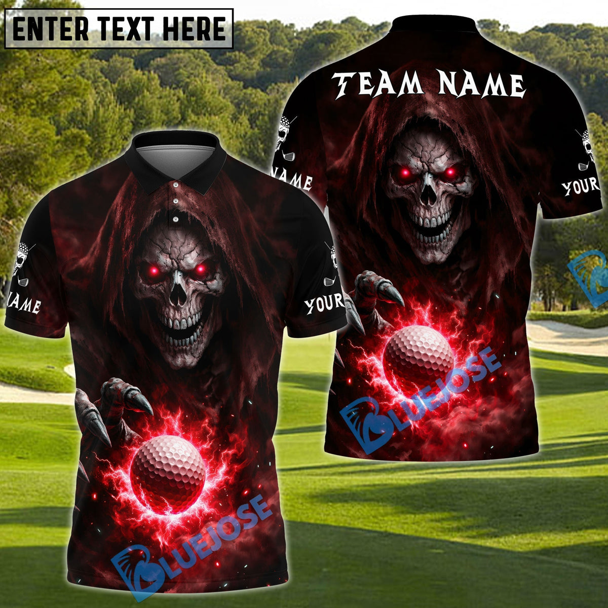 BlueJose Grim Swing Golf Polo Customized Name, Team Name 3D Shirts (4 Colors)