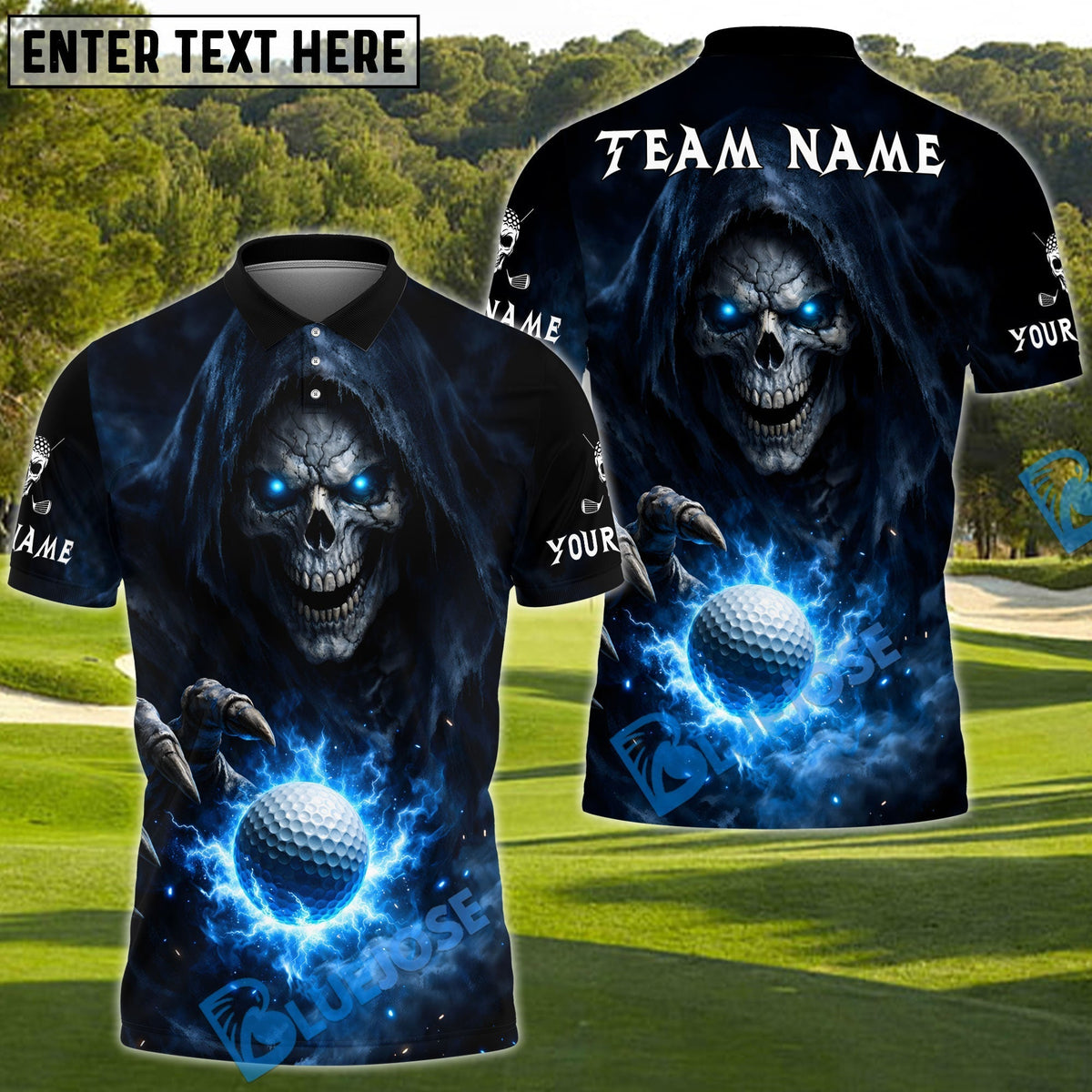 BlueJose Grim Swing Golf Polo Customized Name, Team Name 3D Shirts (4 Colors)