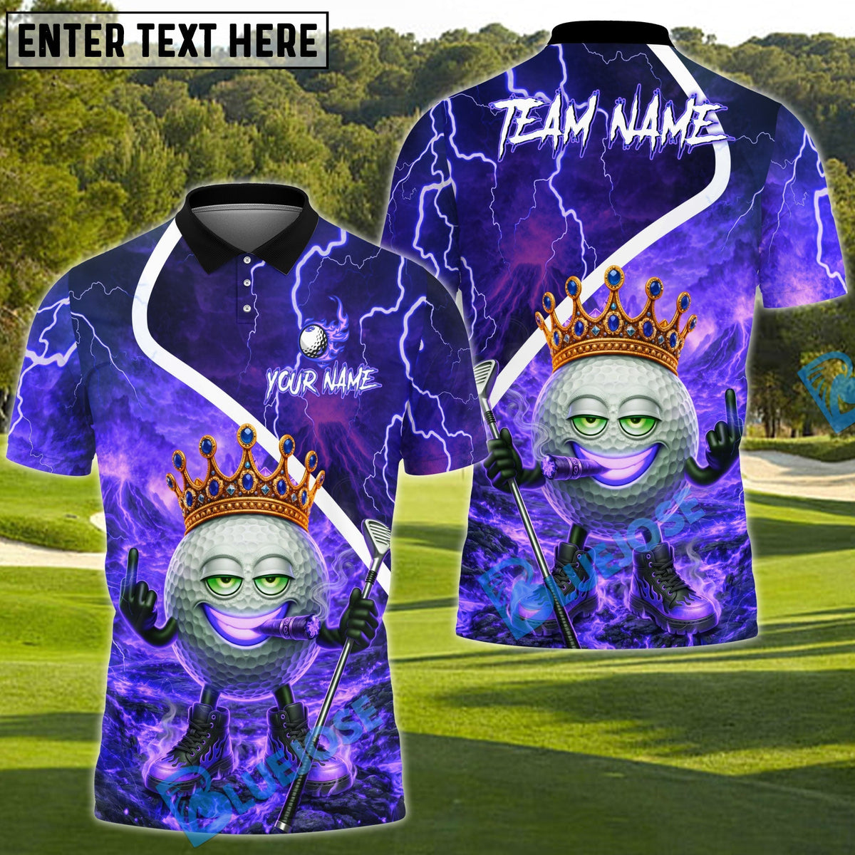 BlueJose Fire King Golf Polo Customized Name, Team Name 3D Shirts (4 Colors)