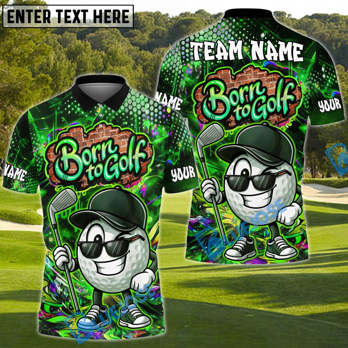 BlueJose Graffiti Swing King Golf Polo Customized Name, Team Name 3D Shirts (4 Colors)