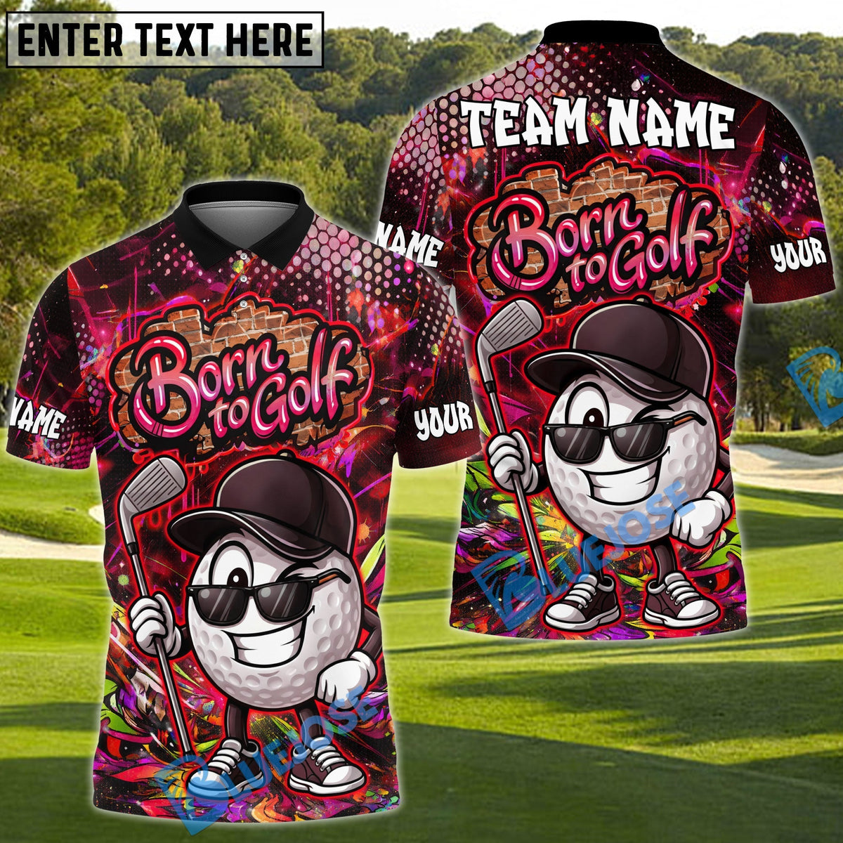 BlueJose Graffiti Swing King Golf Polo Customized Name, Team Name 3D Shirts (4 Colors)