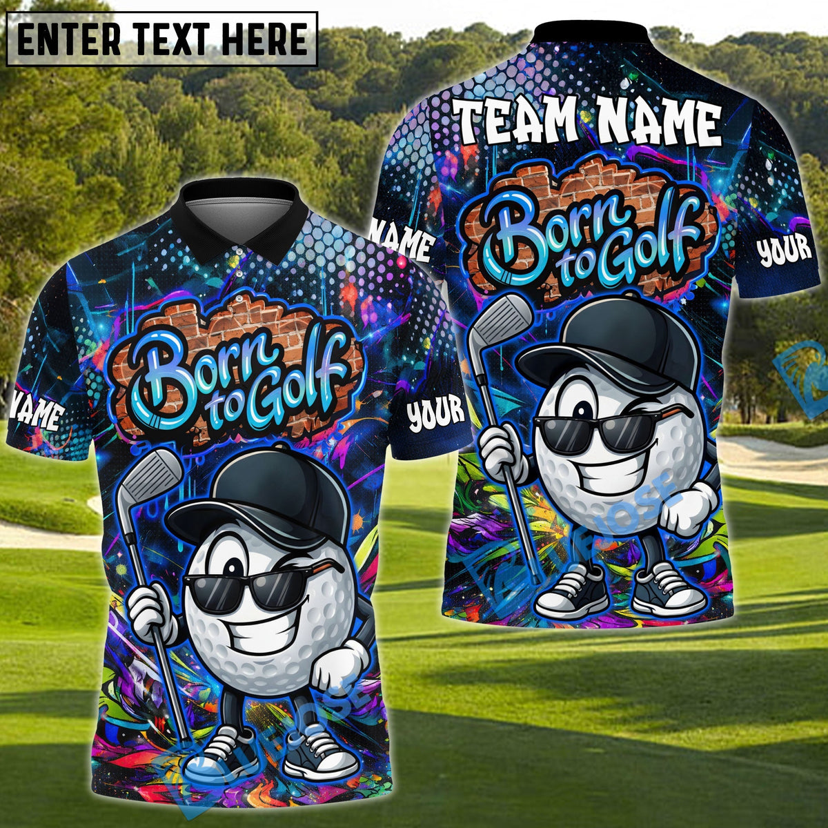 BlueJose Graffiti Swing King Golf Polo Customized Name, Team Name 3D Shirts (4 Colors)