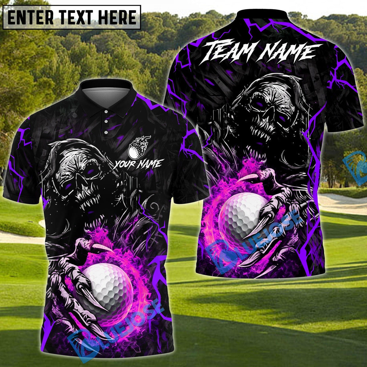 BlueJose Fire Reaper Golf Polo Customized Name, Team Name 3D Shirts (4 Colors)