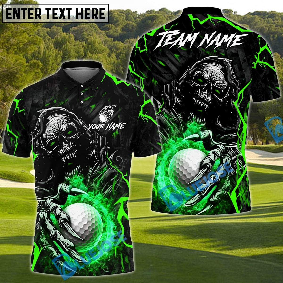BlueJose Fire Reaper Golf Polo Customized Name, Team Name 3D Shirts (4 Colors)