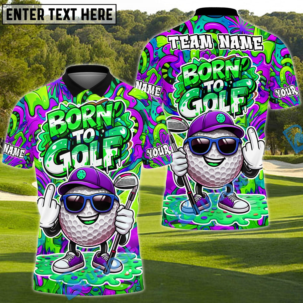 BlueJose Born To Golf Funny Golf Polo Customized Name, Team Name 3D Shirts (4 Colors)