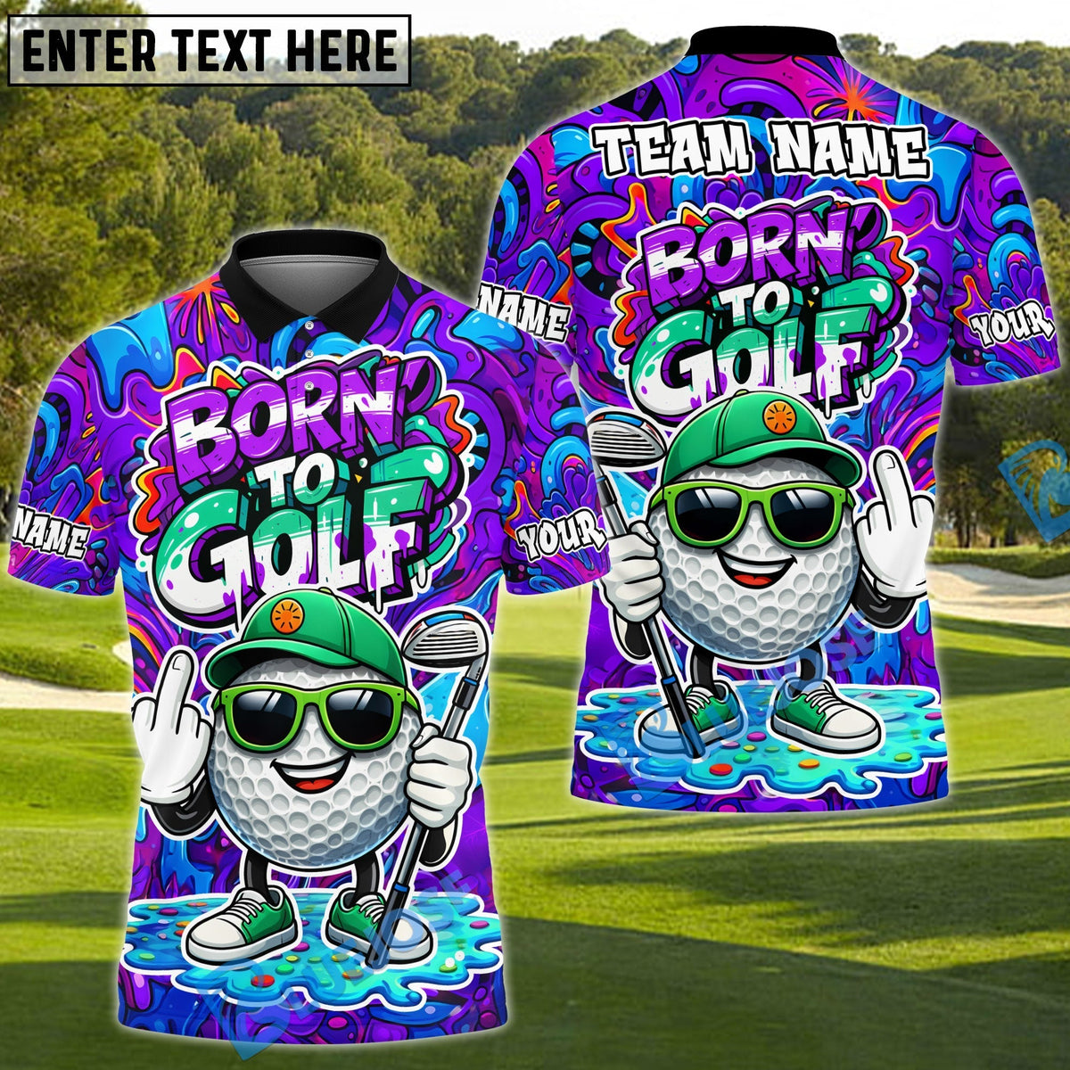 BlueJose Born To Golf Funny Golf Polo Customized Name, Team Name 3D Shirts (4 Colors)