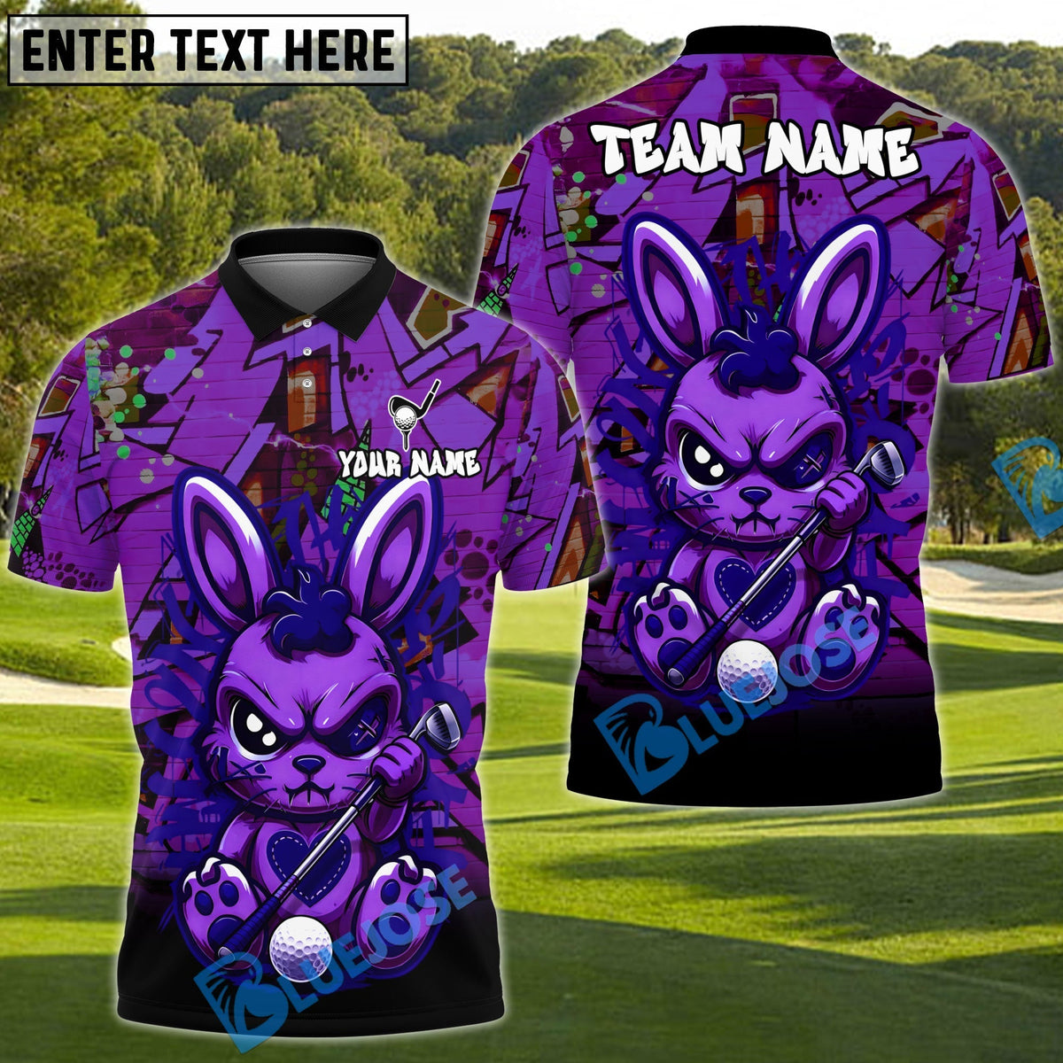 BlueJose Urban Graffiti Rabbit Golf Polo Shirt Customized Name, Team Name 3D Shirts (4 Colors)