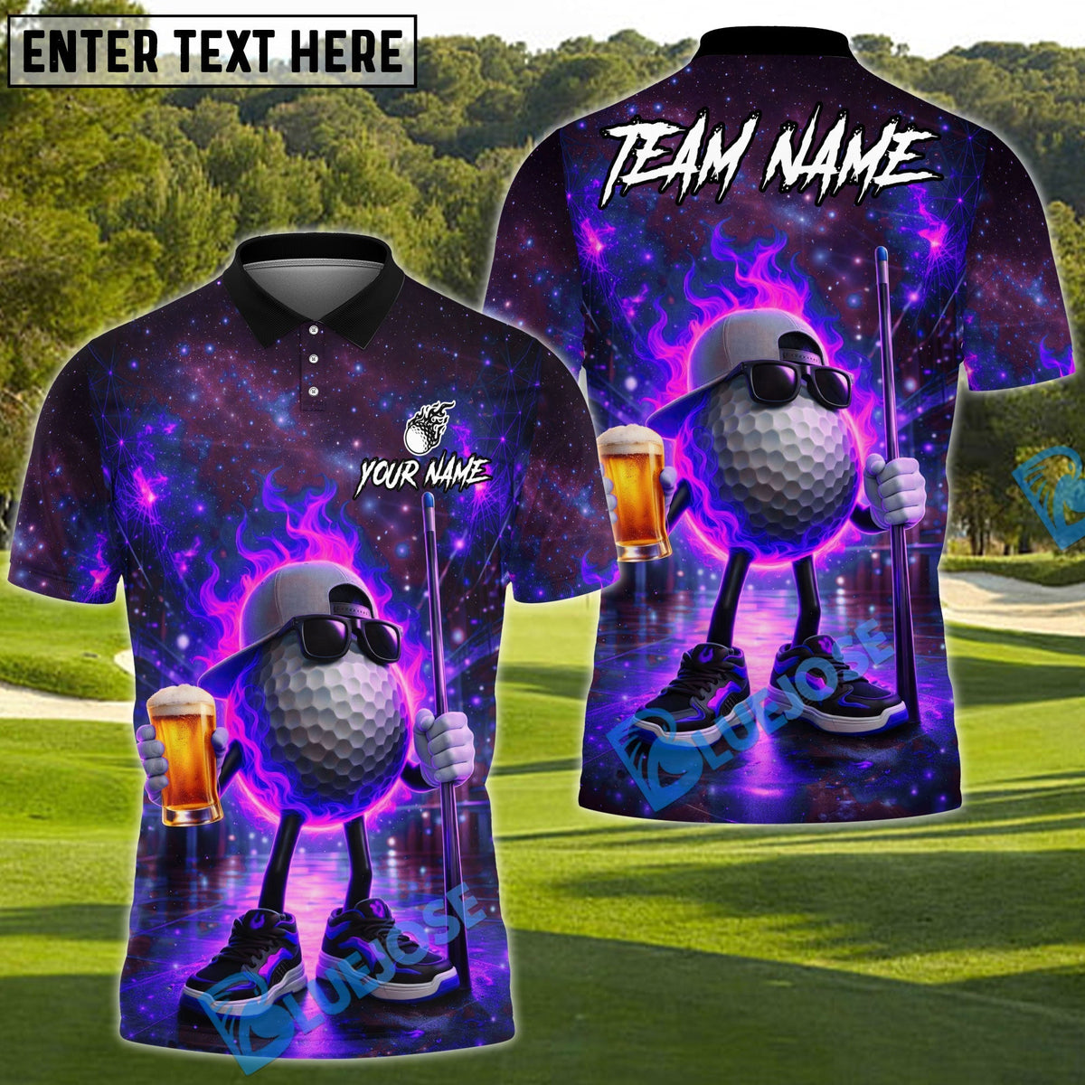 BlueJose Blazing Beer Golfer Polo Shirt Customized Name, Team Name 3D Shirts (4 Colors)