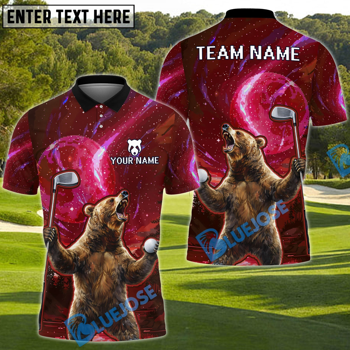 BlueJose Savage Bear Golf Polo Shirt Customized Name, Team Name 3D Shirts (4 Colors)