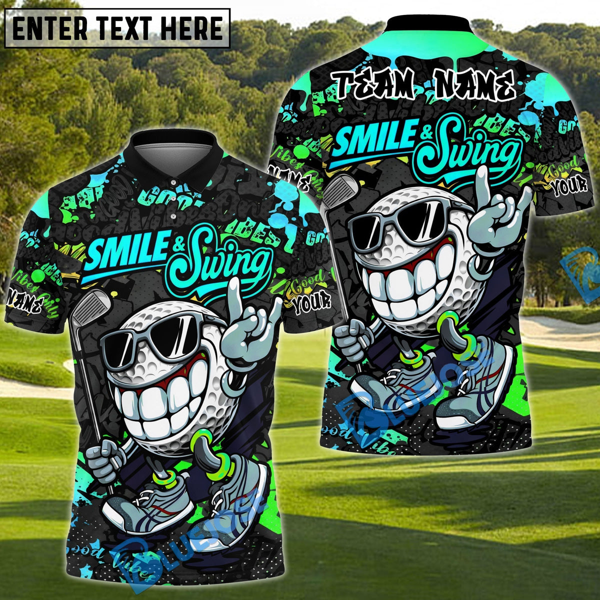 BlueJose Smile & Swing Urban Golf Polo Shirt Customized Name, Team Name 3D Shirts (4 Colors)