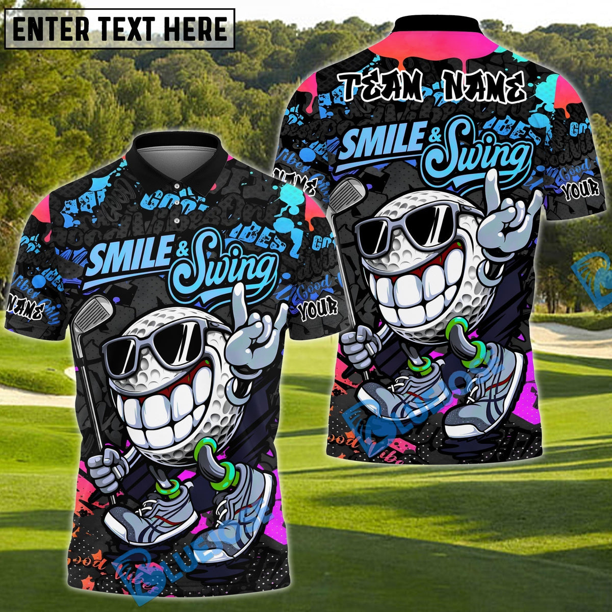 BlueJose Smile & Swing Urban Golf Polo Shirt Customized Name, Team Name 3D Shirts (4 Colors)