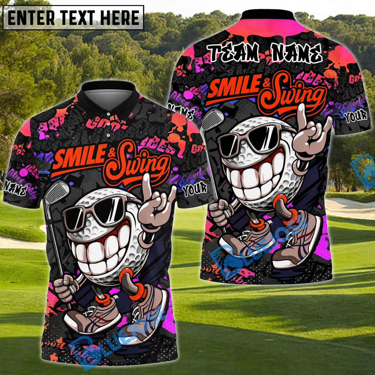 BlueJose Smile & Swing Urban Golf Polo Shirt Customized Name, Team Name 3D Shirts (4 Colors)