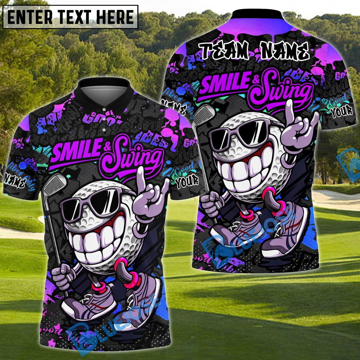 BlueJose Smile & Swing Urban Golf Polo Shirt Customized Name, Team Name 3D Shirts (4 Colors)