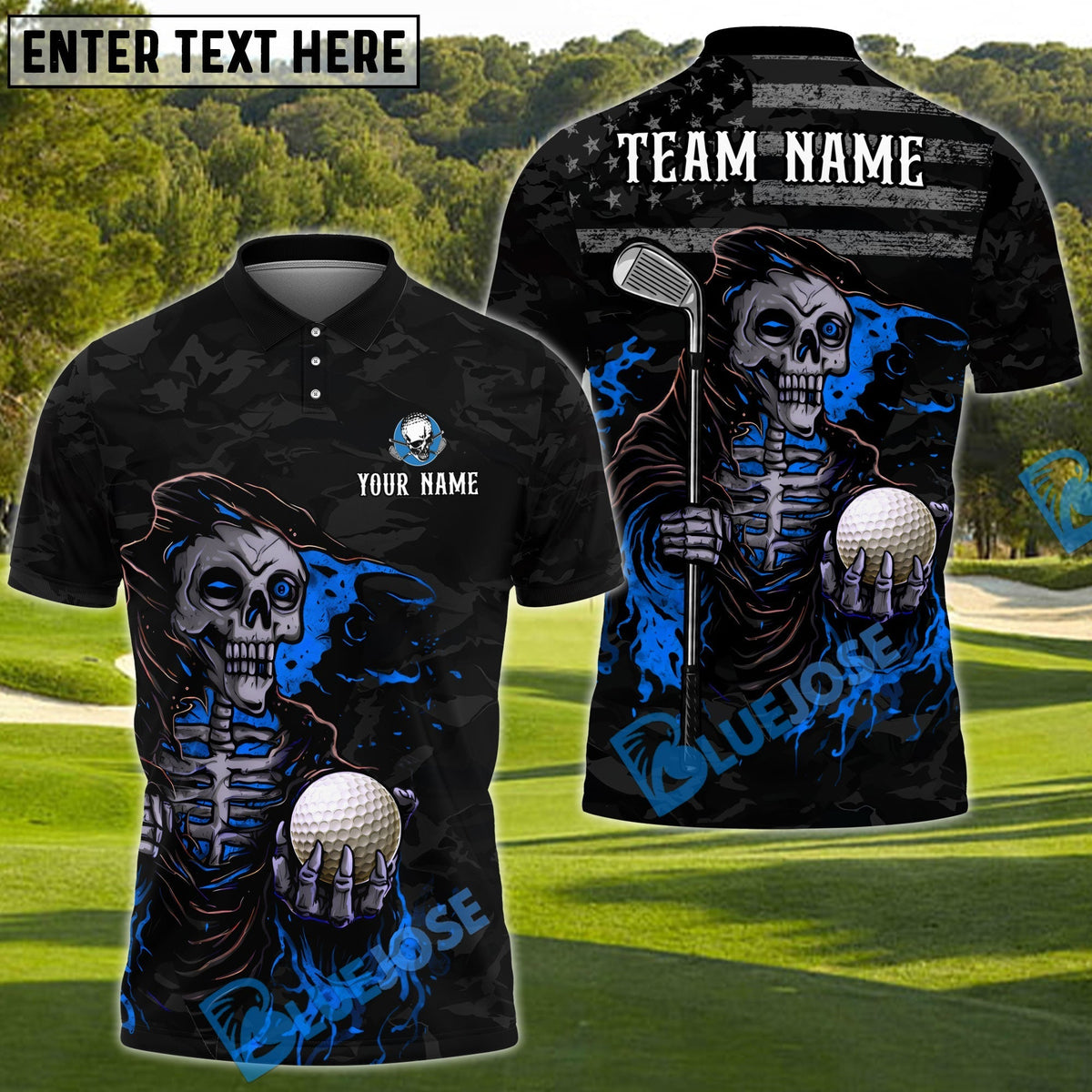 BlueJose Patriot Reaper Golf Polo Shirt Customized Name, Team Name 3D Shirts (4 Colors)