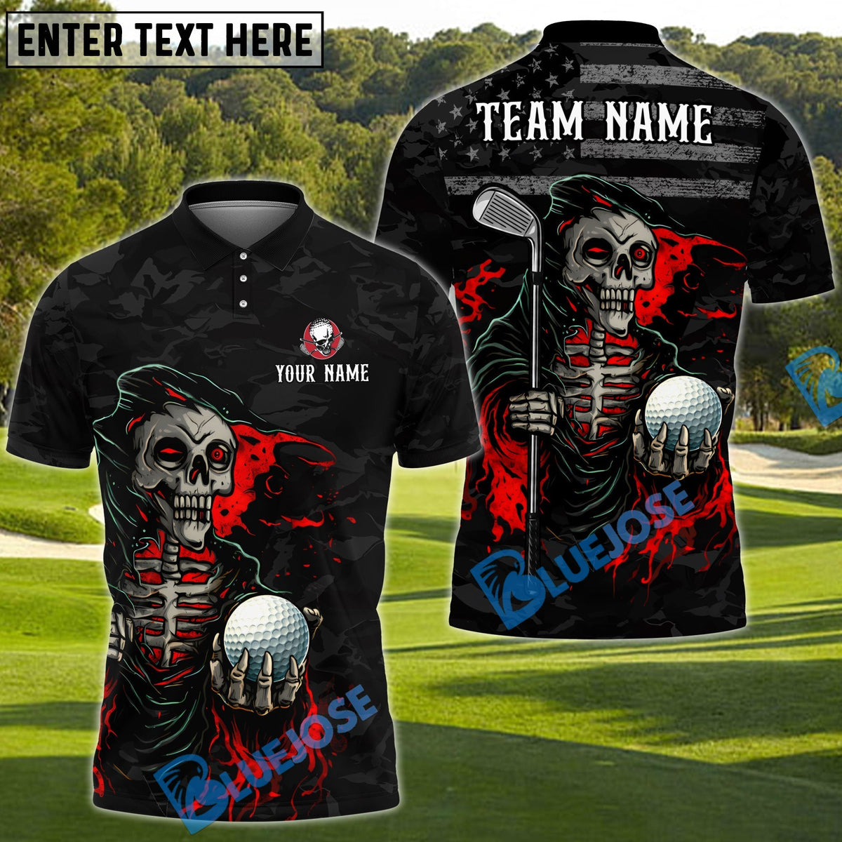 BlueJose Patriot Reaper Golf Polo Shirt Customized Name, Team Name 3D Shirts (4 Colors)