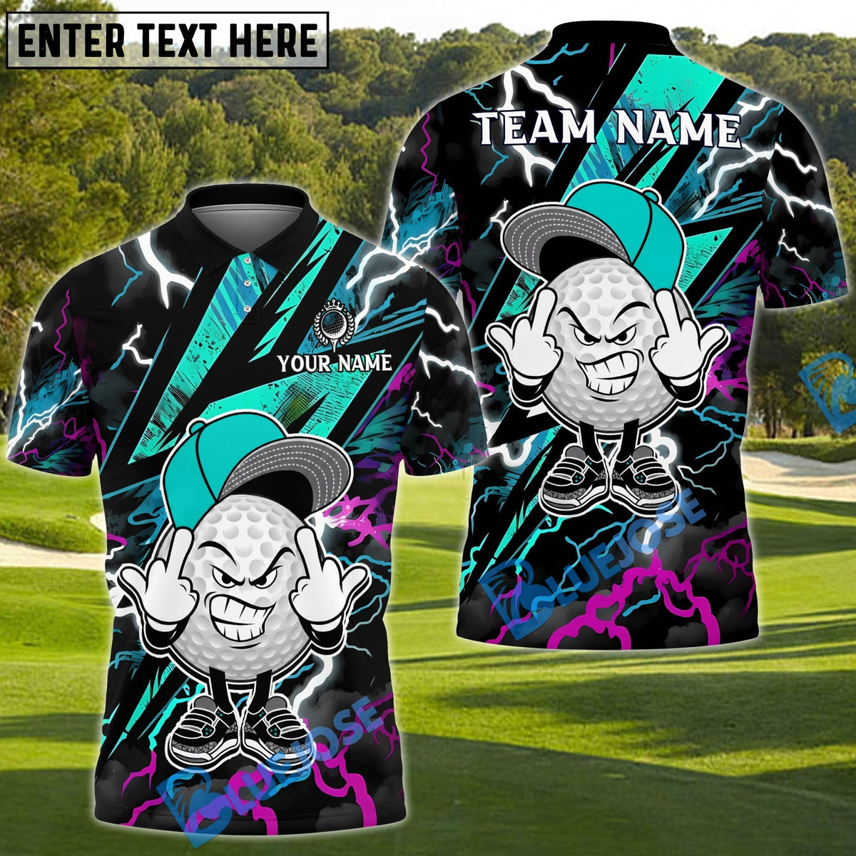 BlueJose Thunder Ball Golf Polo Shirt Customized Name, Team Name 3D Shirts (4 Colors)