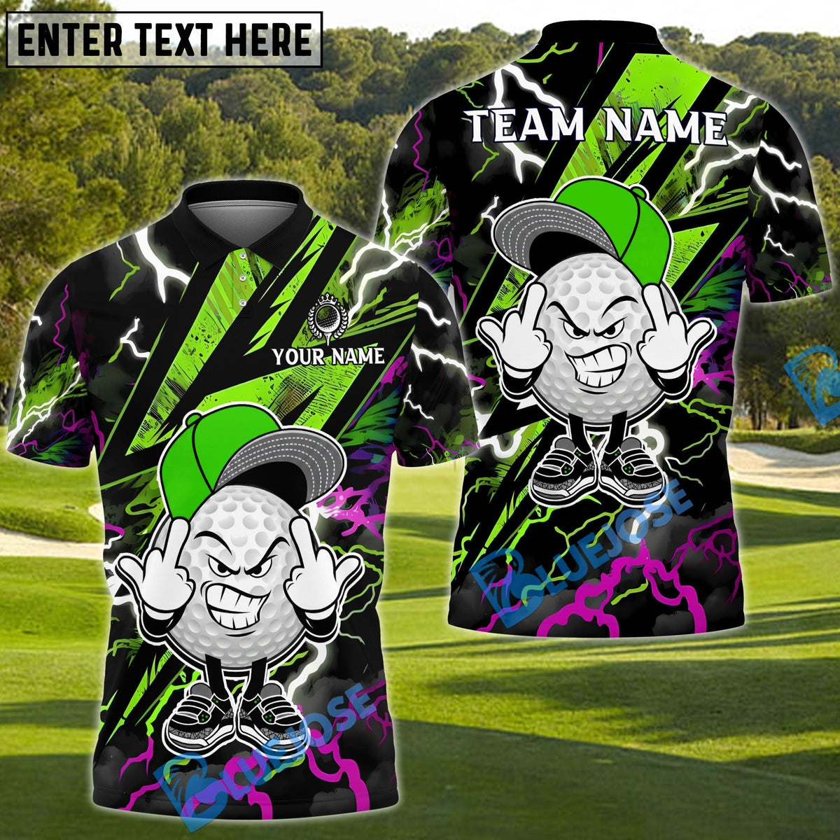BlueJose Thunder Ball Golf Polo Shirt Customized Name, Team Name 3D Shirts (4 Colors)