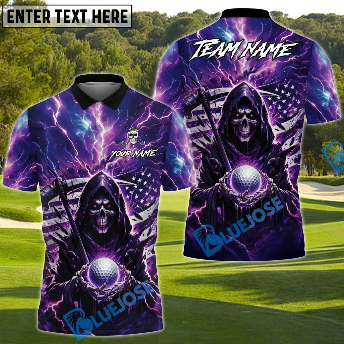 BlueJose Dark Thunder Reaper Golf Polo Shirt Customized Name, Team Name 3D Shirts (4 Colors)