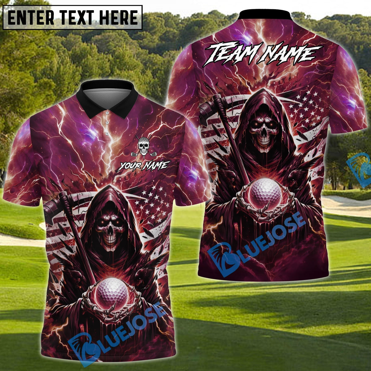 BlueJose Dark Thunder Reaper Golf Polo Shirt Customized Name, Team Name 3D Shirts (4 Colors)