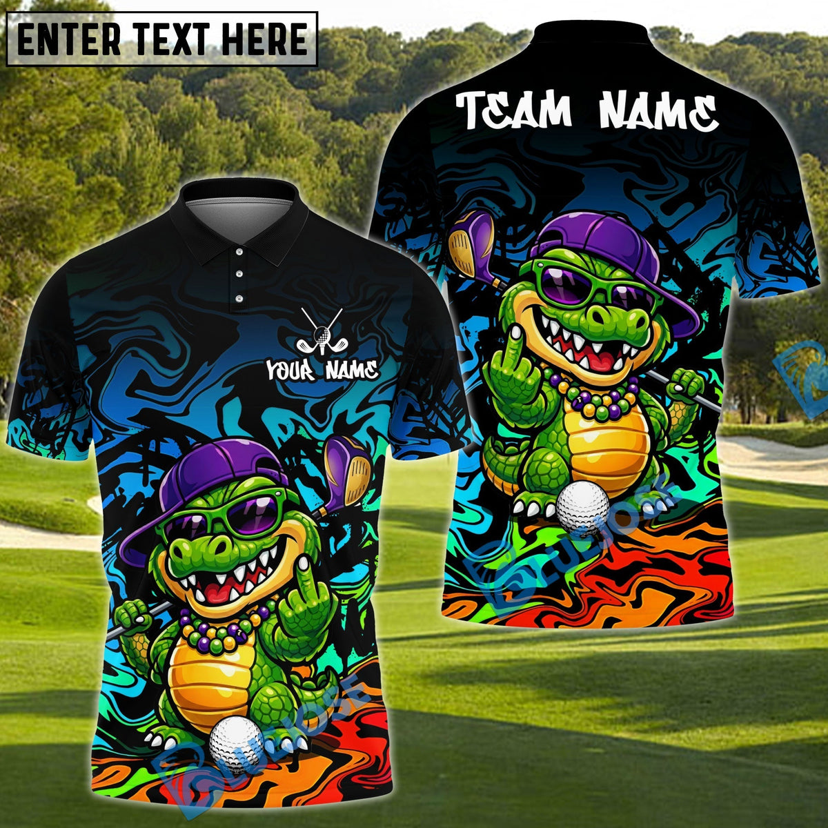 BlueJose Savage Gator Swing Golf Polo Shirt Customized Name, Team Name 3D Shirts (4 Colors)
