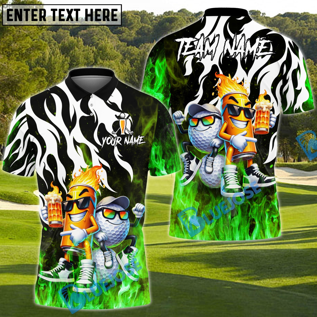 BlueJose Beer & Birdies Golf Polo Personalized Name, Team Name 3D Shirt (4 Colors)
