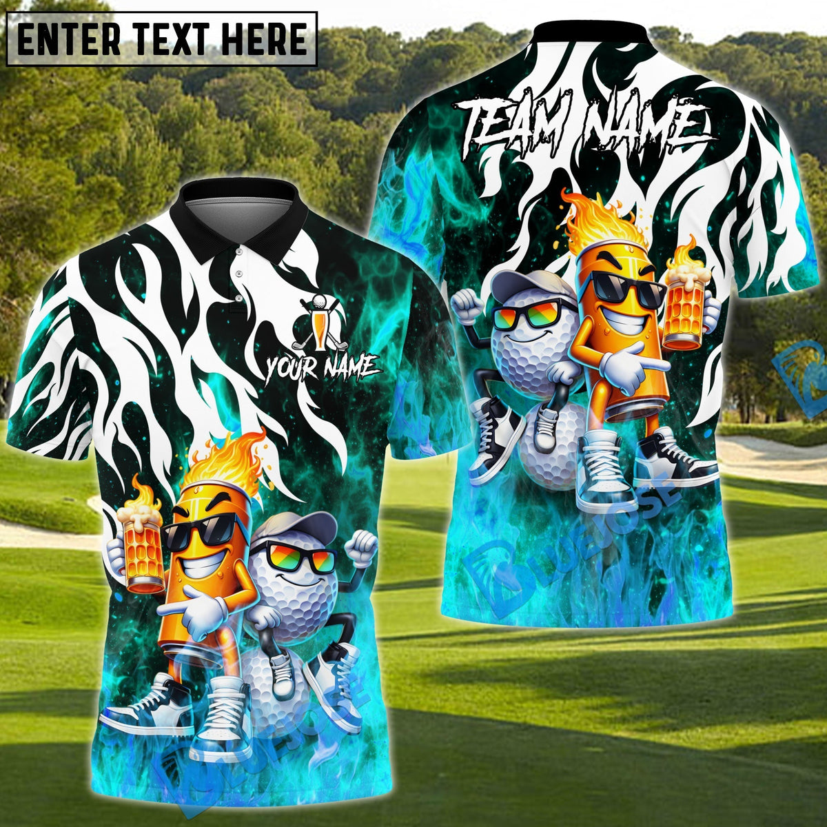 BlueJose Beer & Birdies Golf Polo Personalized Name, Team Name 3D Shirt (4 Colors)