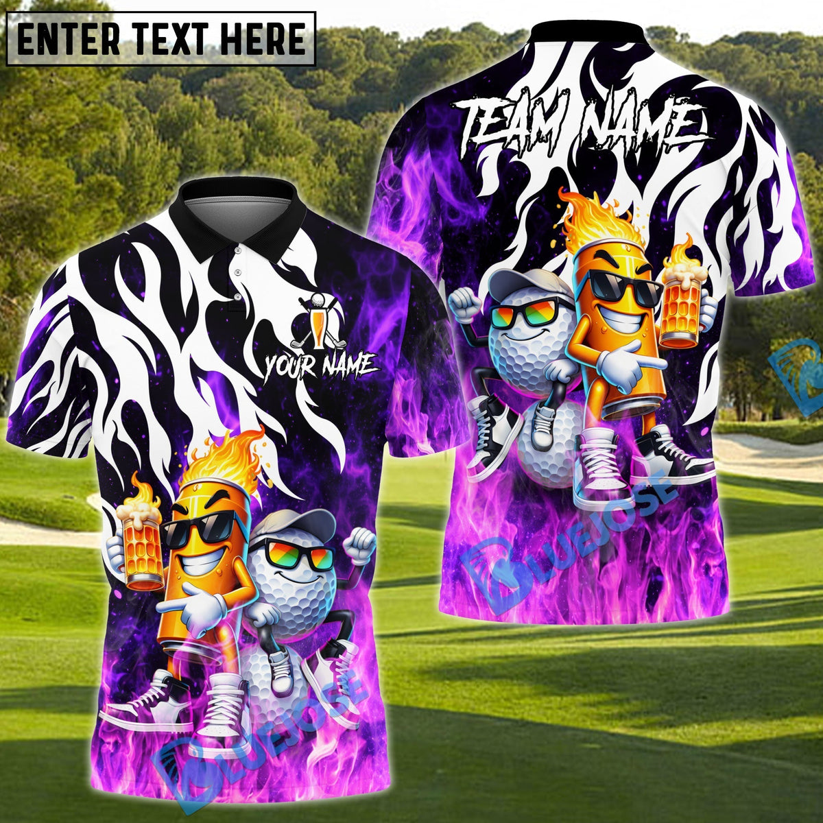 BlueJose Beer & Birdies Golf Polo Personalized Name, Team Name 3D Shirt (4 Colors)