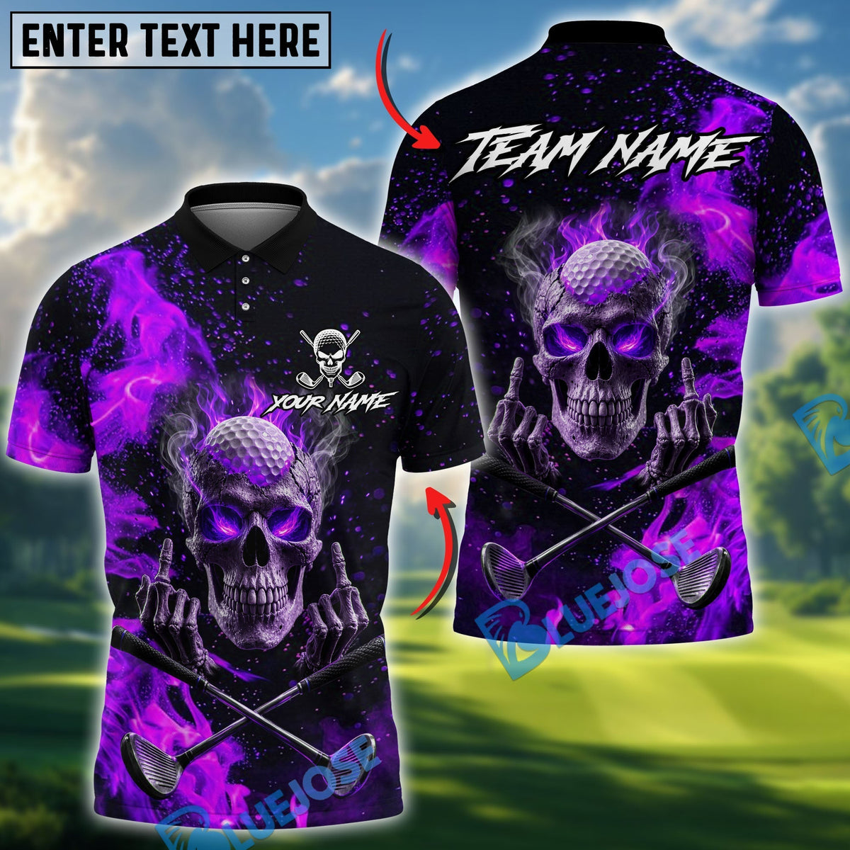 BlueJose Badass Skull Golf Polo Personalized Name, Team Name 3D Shirt (4 Colors)