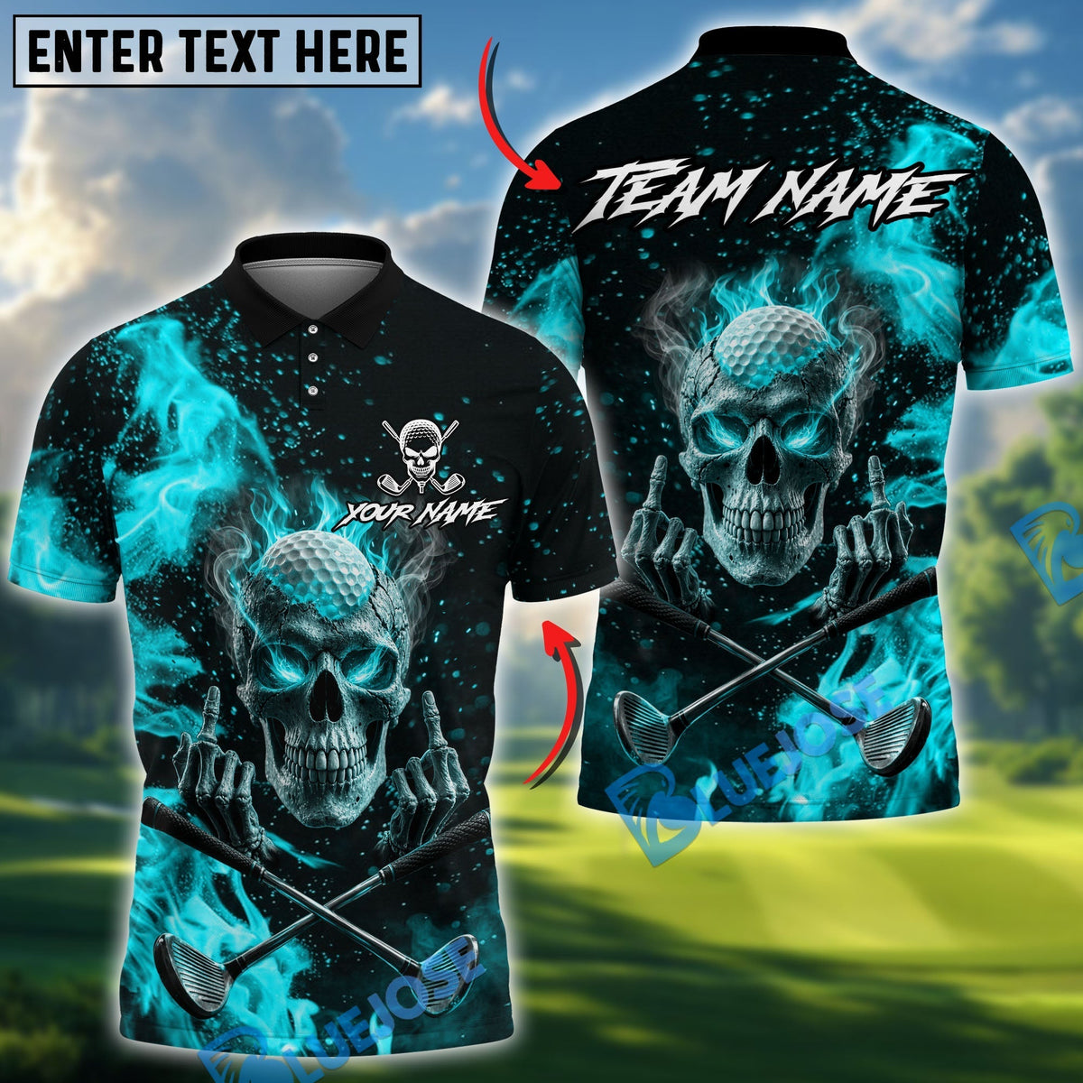 BlueJose Badass Skull Golf Polo Personalized Name, Team Name 3D Shirt (4 Colors)