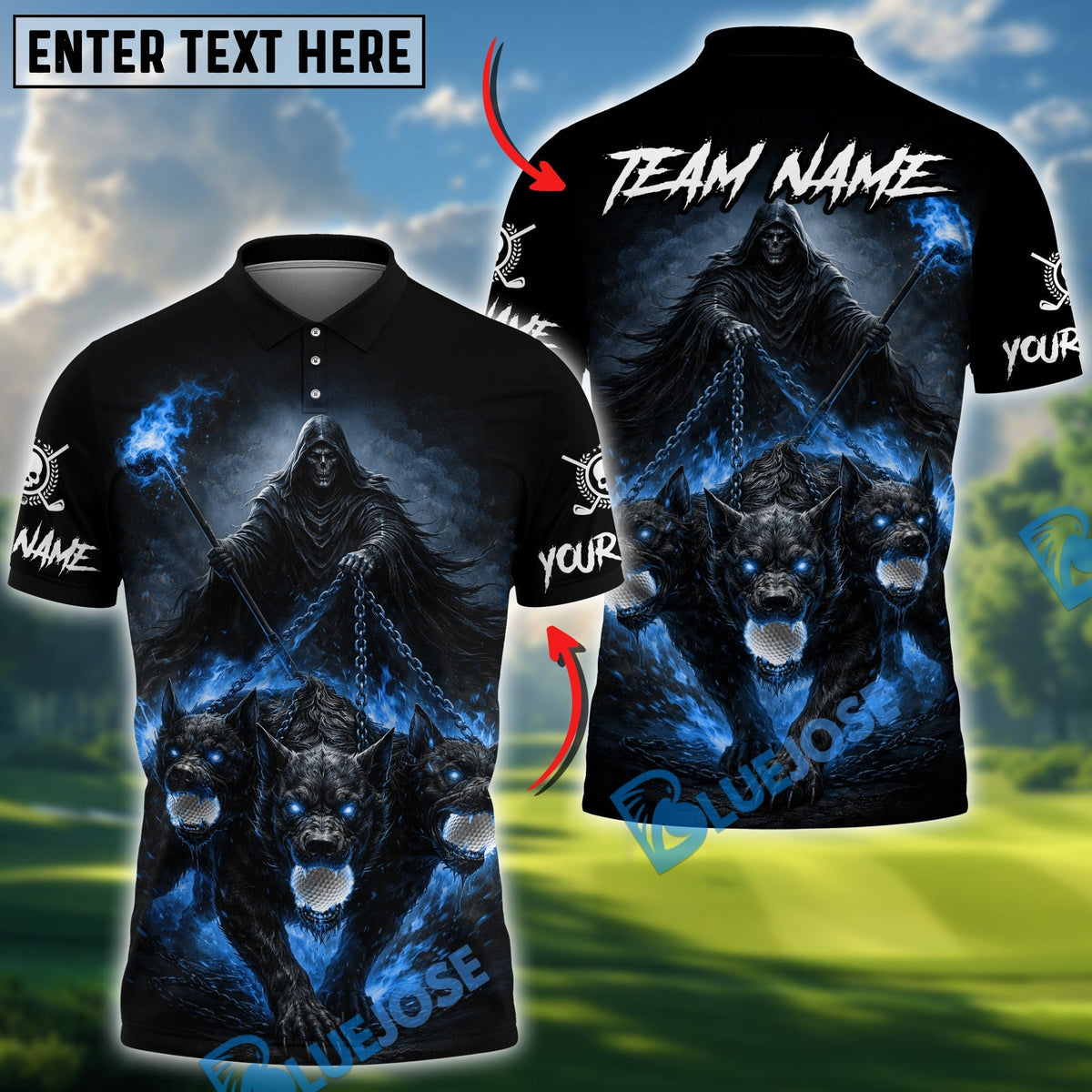 BlueJose Shadow Reaper Golf Polo Personalized Name, Team Name 3D Shirt (4 Colors)