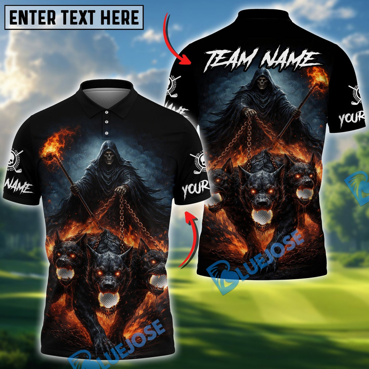 BlueJose Shadow Reaper Golf Polo Personalized Name, Team Name 3D Shirt (4 Colors)