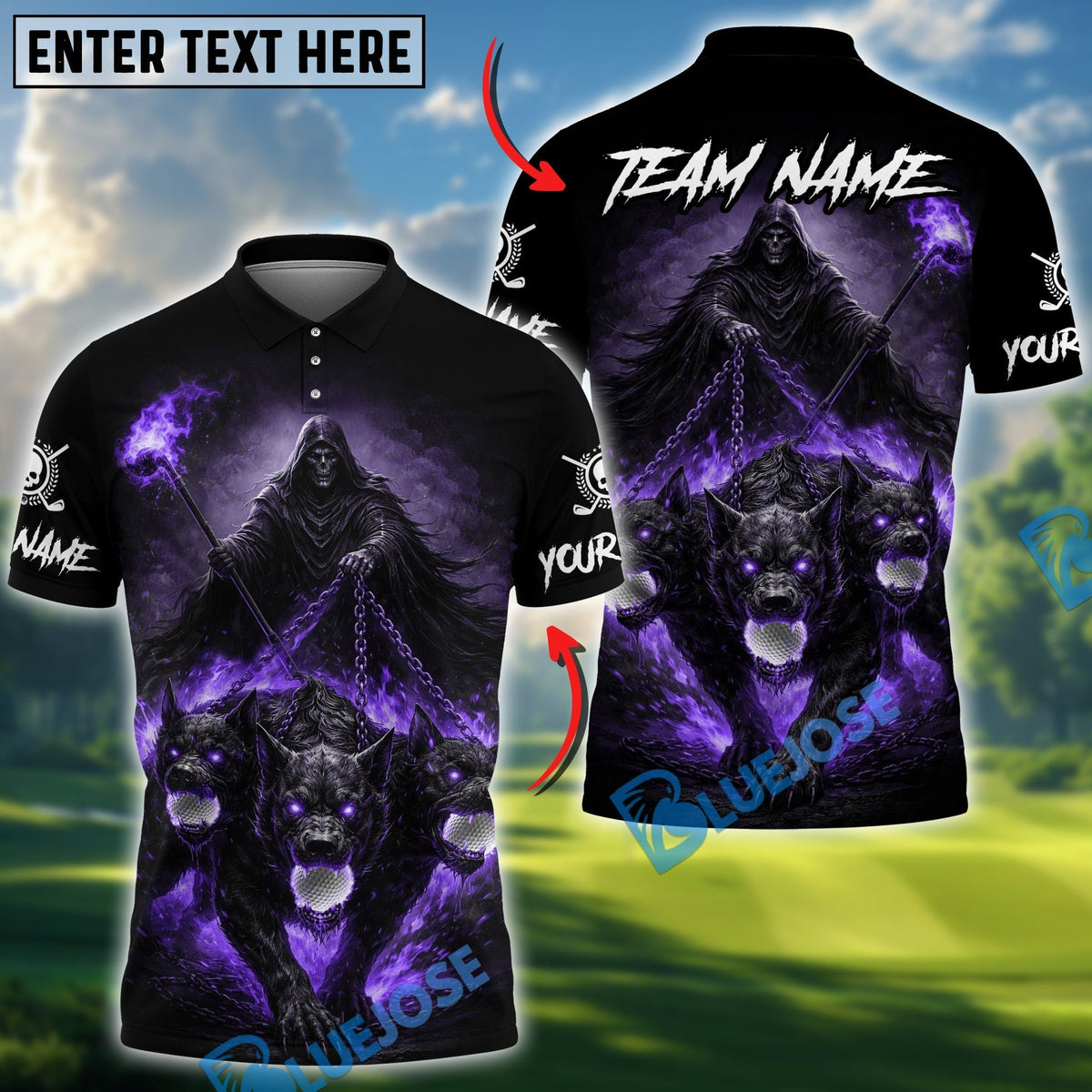 BlueJose Shadow Reaper Golf Polo Personalized Name, Team Name 3D Shirt (4 Colors)