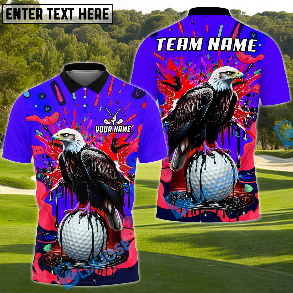 BlueJose Graffiti Eagle Golf Polo Personalized Name, Team Name 3D Shirt (4 Colors)