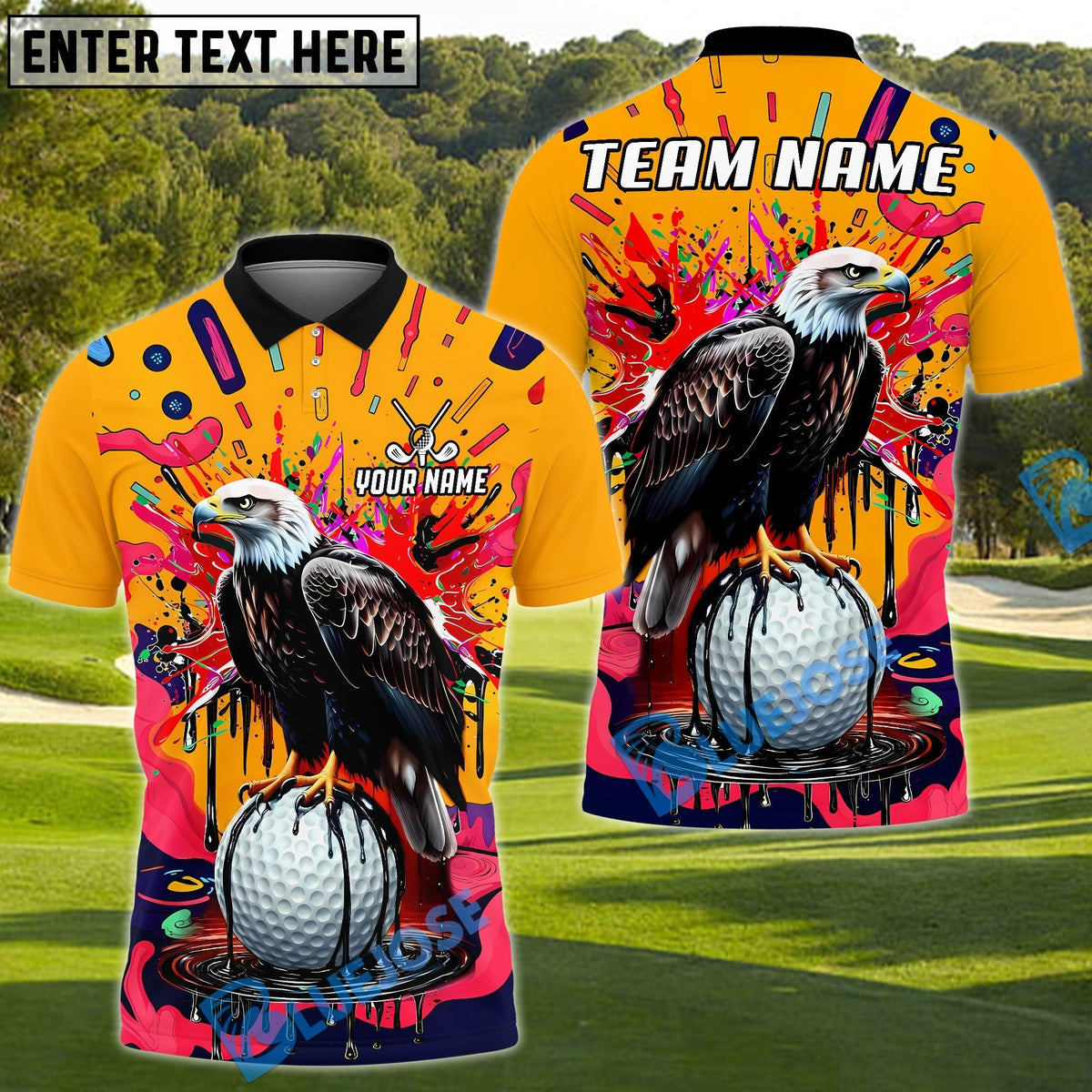 BlueJose Graffiti Eagle Golf Polo Personalized Name, Team Name 3D Shirt (4 Colors)