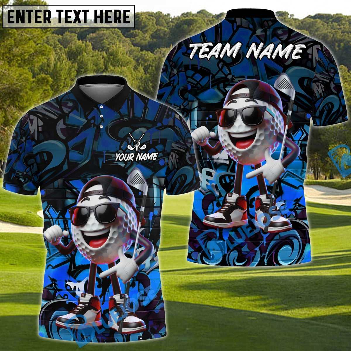 BlueJose Urban Fairway Golfer Polo Personalized Name, Team Name 3D Shirt (4 Colors)