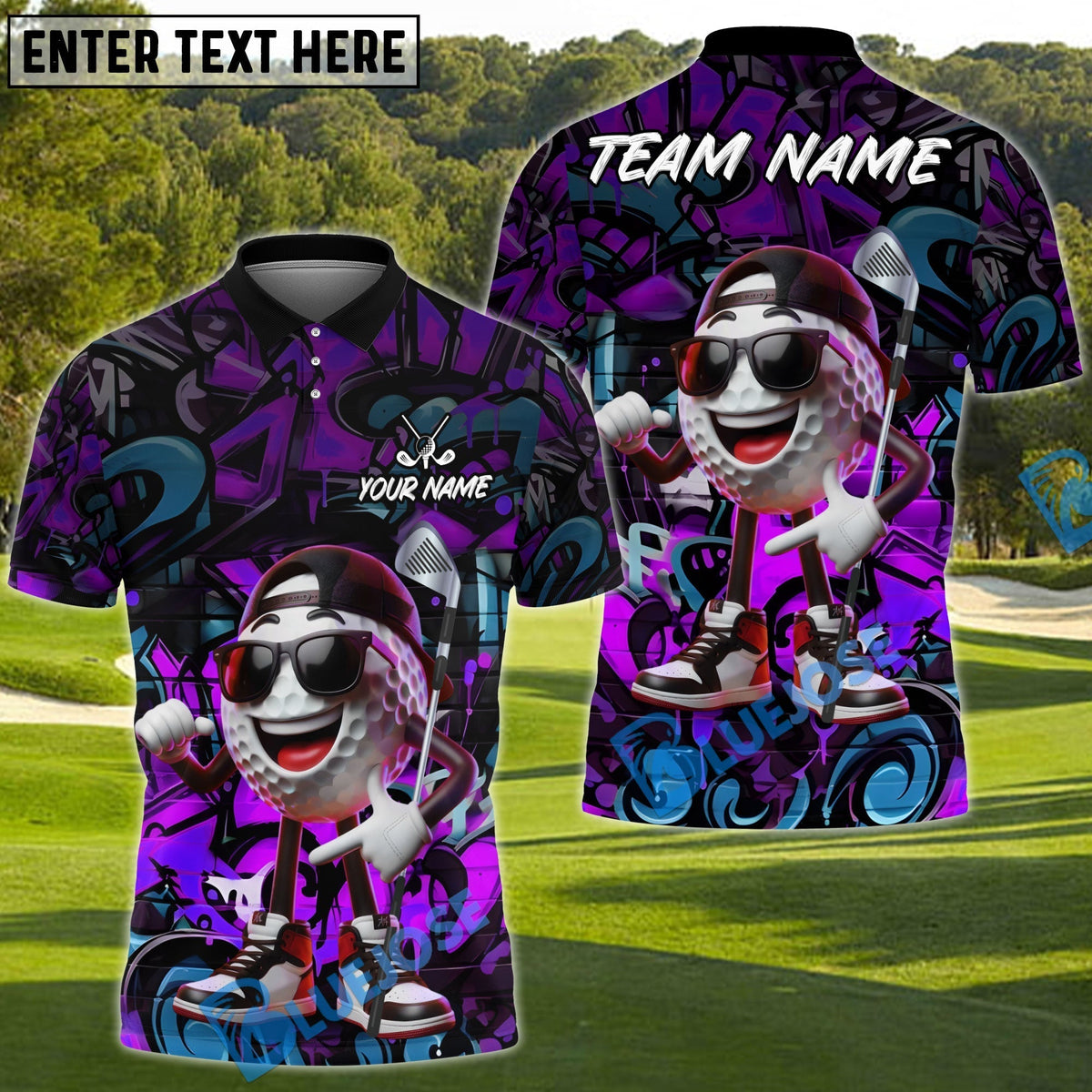 BlueJose Urban Fairway Golfer Polo Personalized Name, Team Name 3D Shirt (4 Colors)