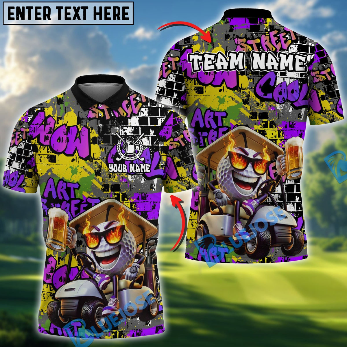 BlueJose Beer & Golf Cart Polo Personalized Name, Team Name 3D Shirt (4 Colors)
