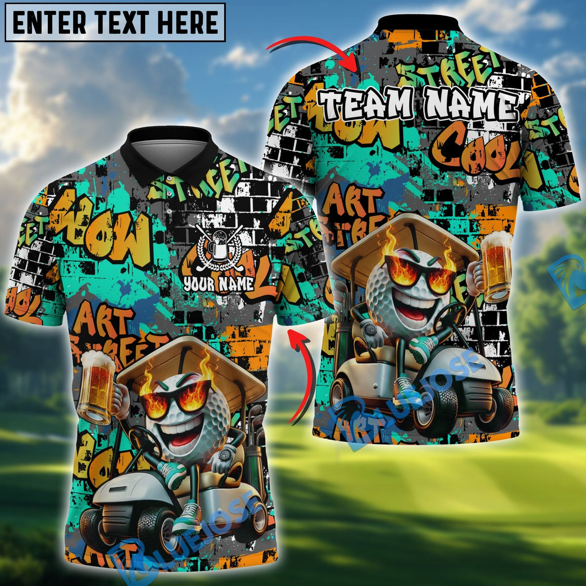 BlueJose Beer & Golf Cart Polo Personalized Name, Team Name 3D Shirt (4 Colors)
