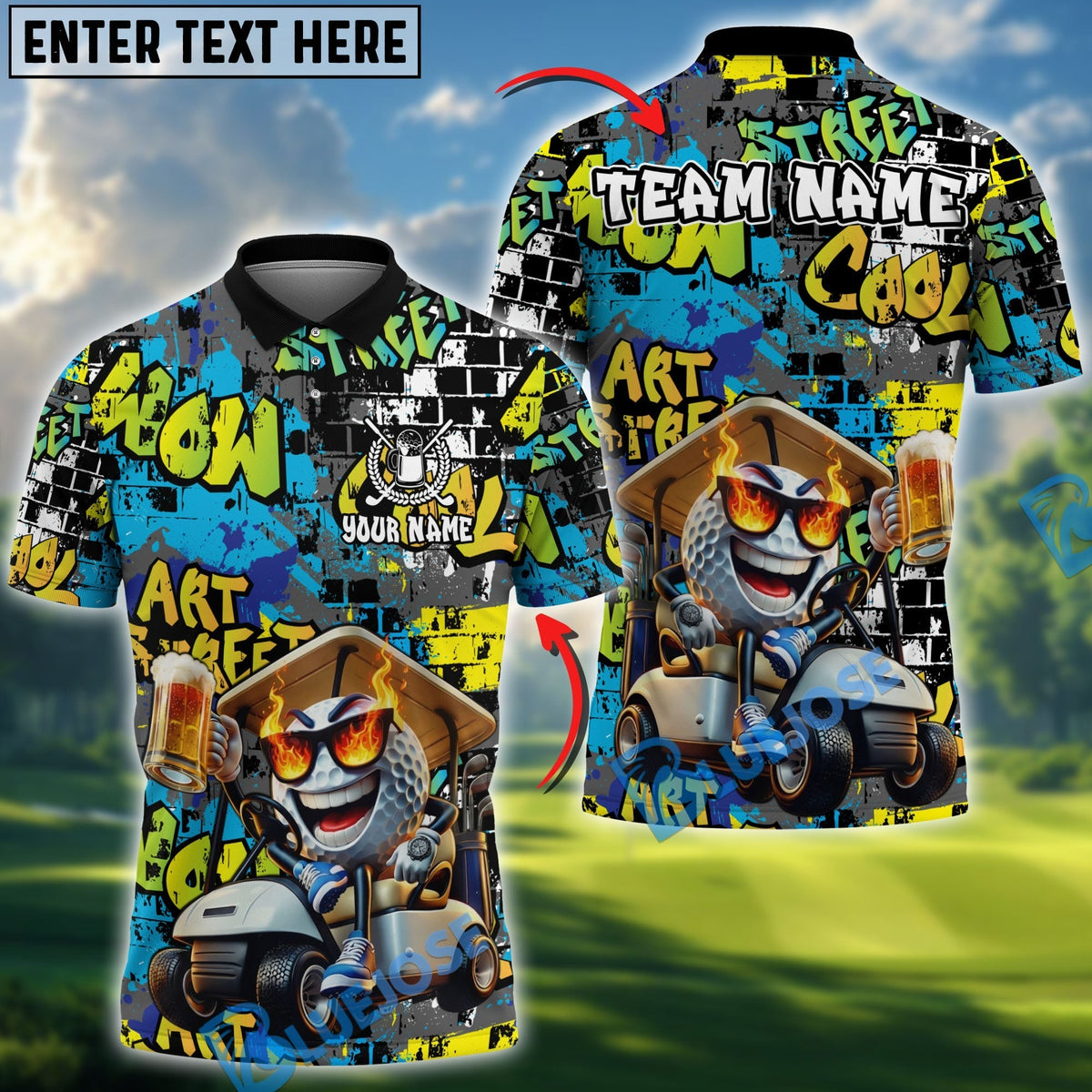 BlueJose Beer & Golf Cart Polo Personalized Name, Team Name 3D Shirt (4 Colors)
