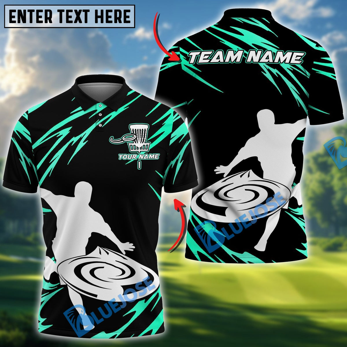 BlueJose Disc Golf Power Throw Polo Personalized Name, Team Name 3D Shirt (4 Colors)